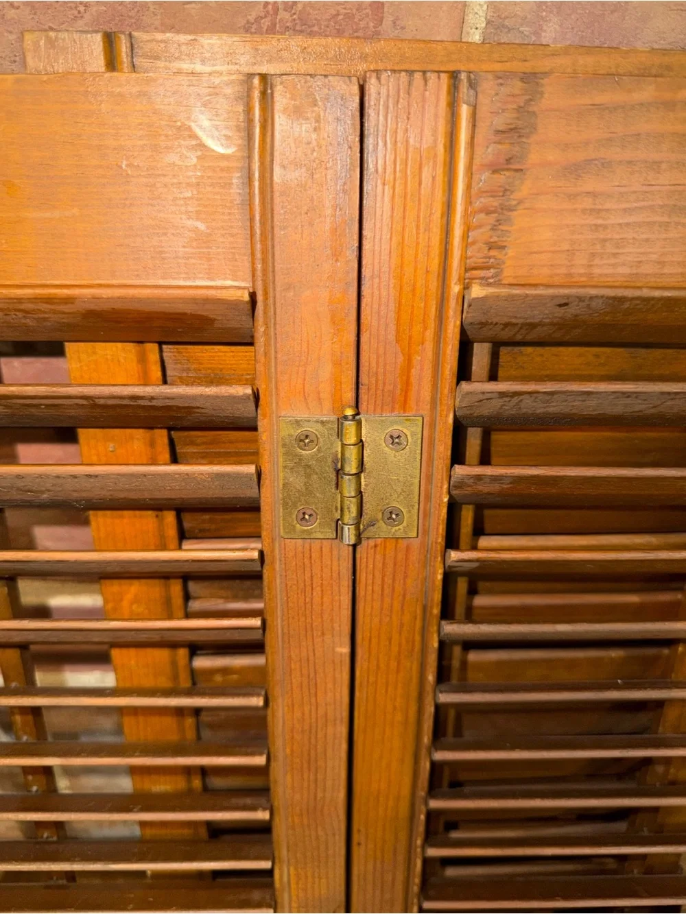 Vintage Wooden Louvered Window Shutters - Warm Brown Miniature Pair Rustic